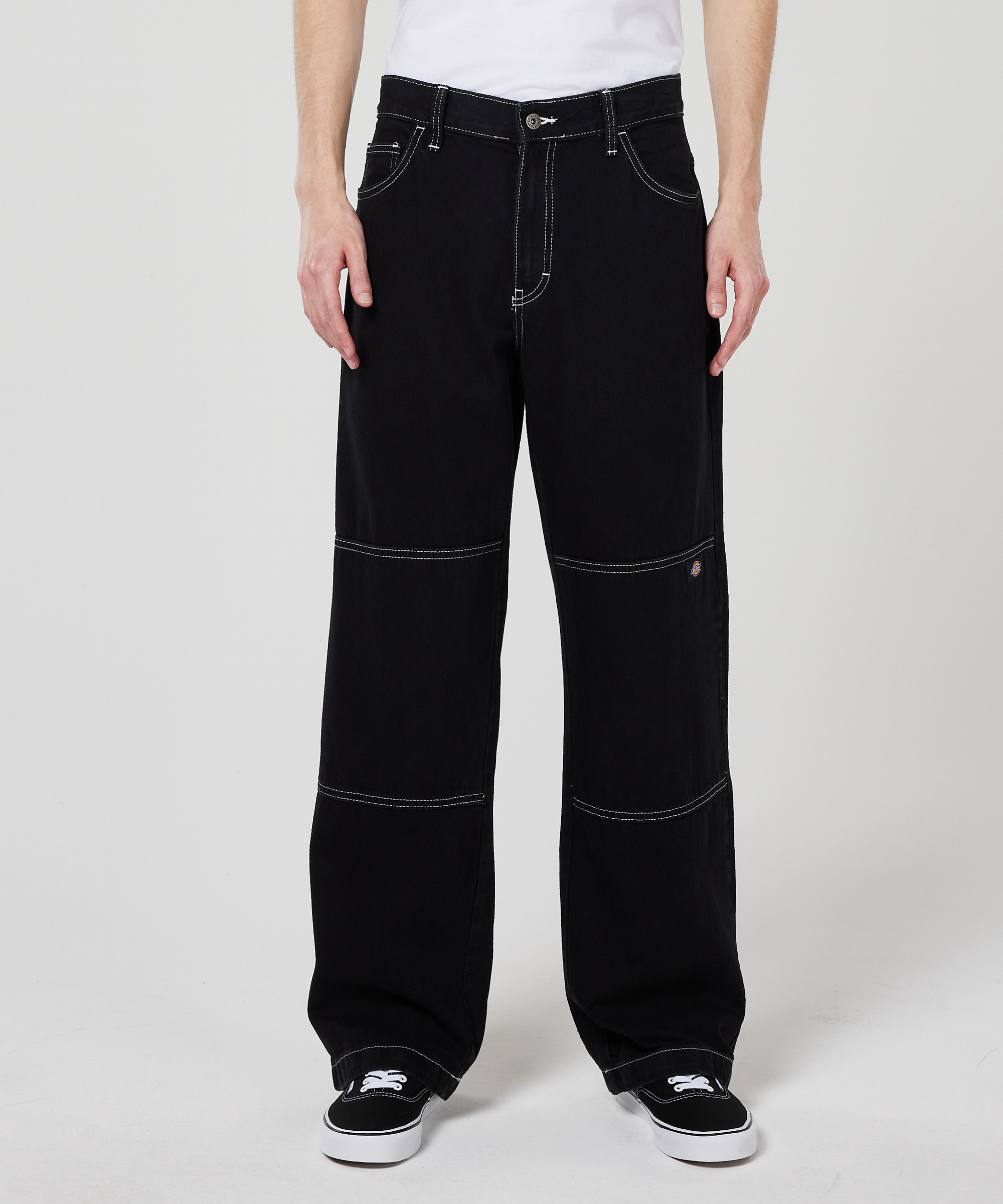 No.0372 double knee black denim wide PT